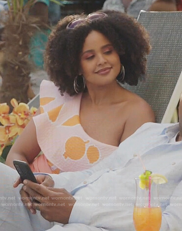 Janay's pink ruffle swimsuit on Kenan