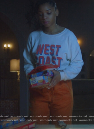 Jazlyn's West Coast print sweatshirt on Grown-ish