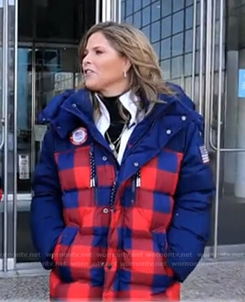 Jenna's navy and red check puffer jacket on Today