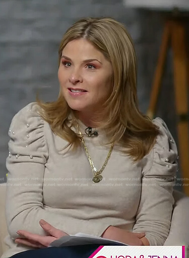 Jenna's grey pearl embellished puff sleeve sweater on Today