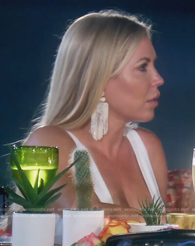 Jen's white fringe trim earrings on The Real Housewives of Orange County
