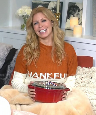 Jill's orange and white Thankful sweater on Today