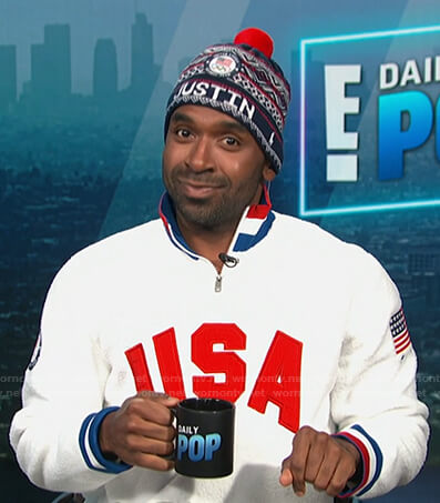 Justin's white USA fleece pullover on Today
