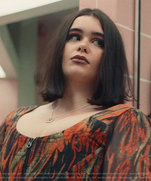 Kat's flame print corset top on Euphoria