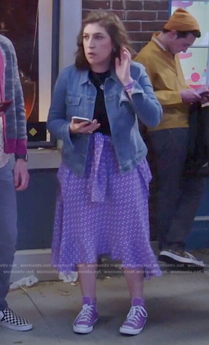 Kat's purple printed midi skirt on Call Me Kat