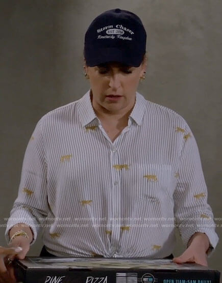 Kat's striped shirt with leopards on Call Me Kat