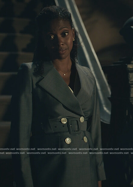 Kate's gray belted double breasted blazer on Billions