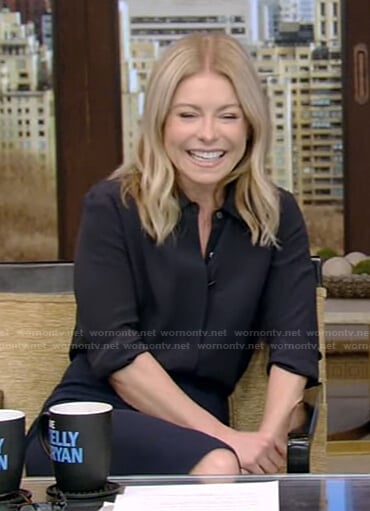 Kelly's black shirt and pencil skirt on Live with Kelly and Ryan