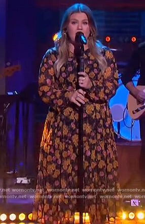 Kelly's black floral print dress on The Kelly Clarkson Show