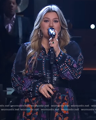 Kelly's black floral print mini dress on The Kelly Clarkson Show