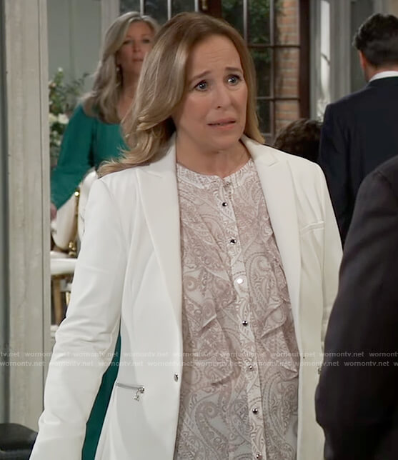 Laura's white blazer with zips on General Hospital