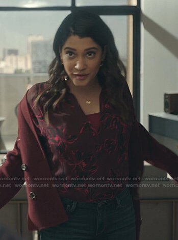 Leela's burgundy floral blouse on The Resident