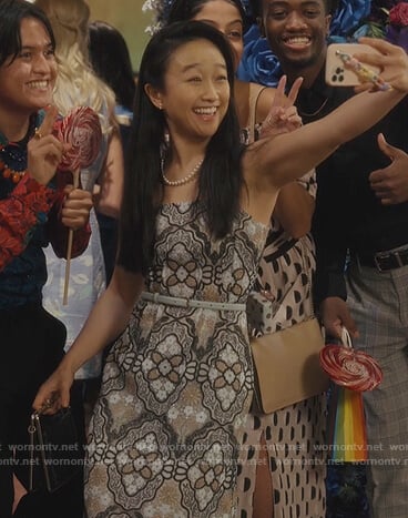 Lilly's strapless lace dress on And Just Like That