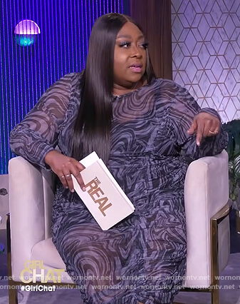 Loni's gray marble print mesh dress on The Real