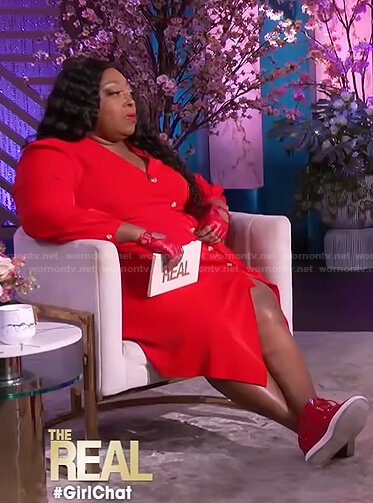 Loni's red asymmetric shirtdress on The Real