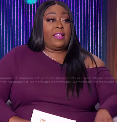 Loni's purple one off-shoulder dress on The Real