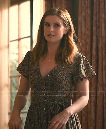 Maddie's brown floral pintuck dress on Sweet Magnolias
