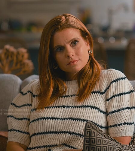 Maddie's white striped short sleeve sweater on Sweet Magnolias
