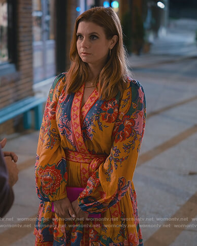 Maddie's yellow floral print wrap dress on Sweet Magnolias