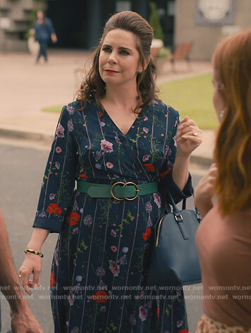 Mary Vaugn's blue floral print dress on Sweet Magnolias