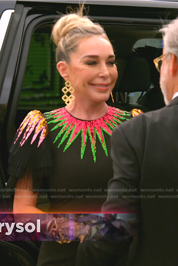 Marysol's black embellished tulle sleeve dress on The Real Housewives of Miami