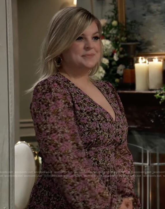 Maxie's black floral print maxi dress on General Hospital
