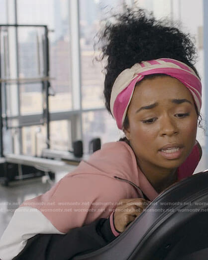 Neff's pink colorblock sweatshirt on Inventing Anna