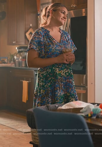 Noreen's blue floral print dress on Sweet Magnolias