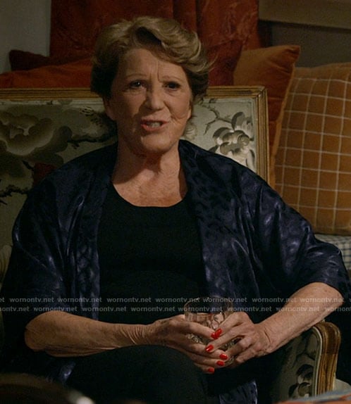 Norma's blue leopard robe on B Positive