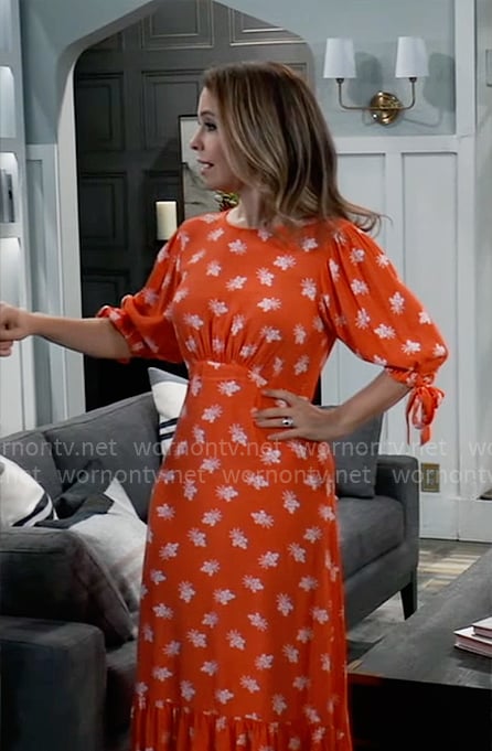 Olivia's red floral tie sleeve dress on General Hospital