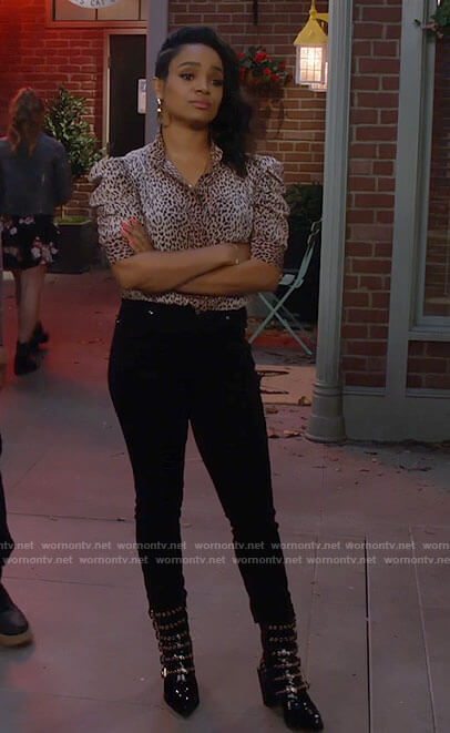 Randi's leopard print puff sleeve button down top on Call Me Kat