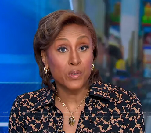 Robin's black and beige floral blouse on Good Morning America