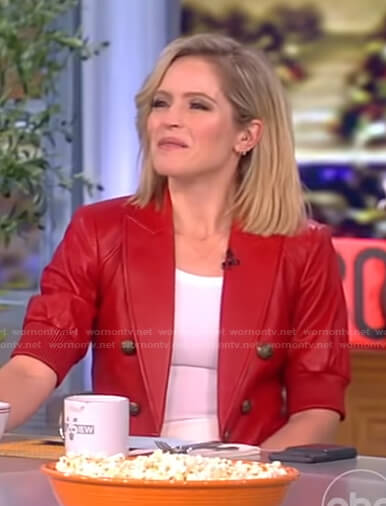 Sara's red short sleeve leather blazer on The View