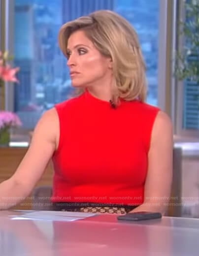 Sara's red top and beige lace skirt on The View