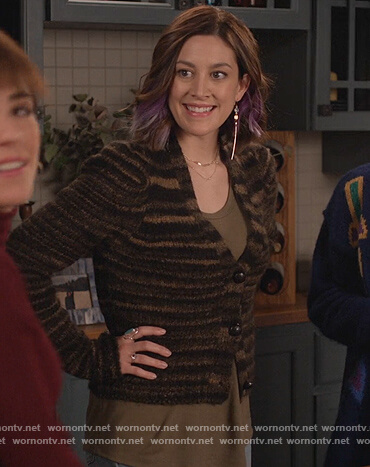 Sarah's black stripe cardigan on Home Economics