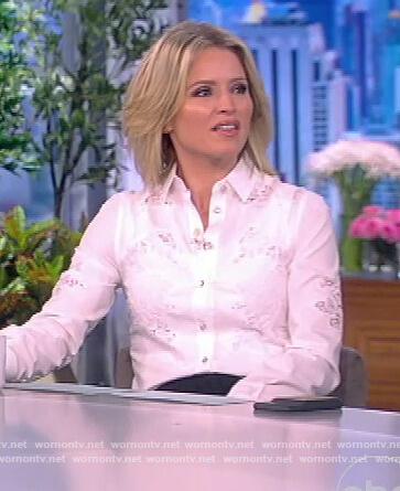 Sara's white floral lace inset blouse on The View