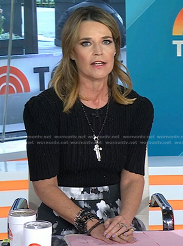 Savannah's black ribbed sweater and floral skirt on Today