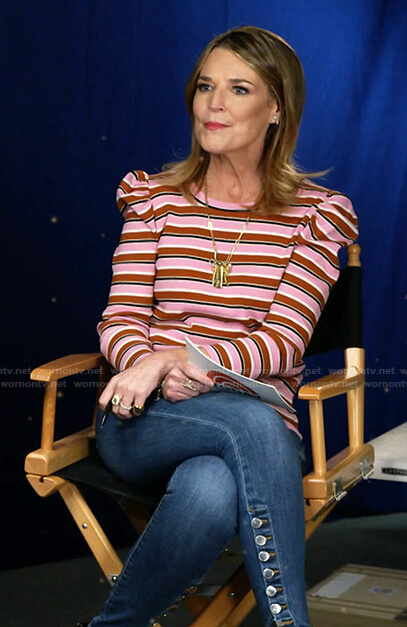 Savannah's pink striped top and button-hem jeans on Today