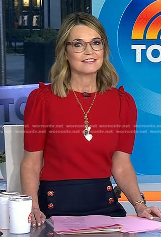 Savannah’s red ruffle shoulder top on Today