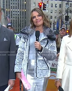 Savannah's silver velvet down jacket on Today