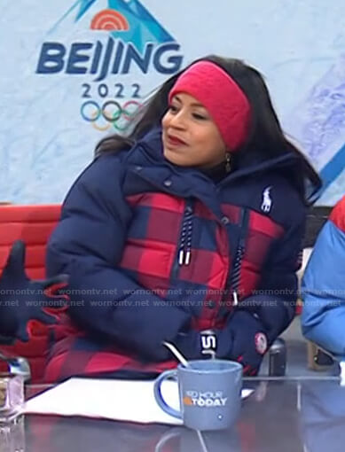 Sheinelle's navy and red check puffer jacket on Today