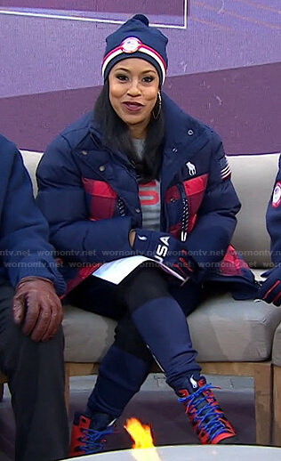 Sheinelle's navy and red check puffer jacket on Today