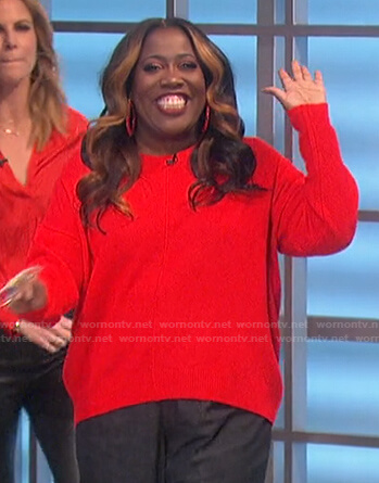 Sheryl's red center seam sweater on The Talk
