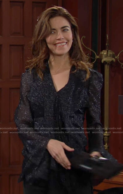 Victoria's metallic navy blouse on The Young and the Restless