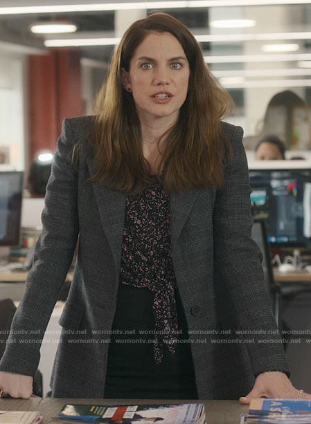 Vivian's black floral tie front shirt on Inventing Anna