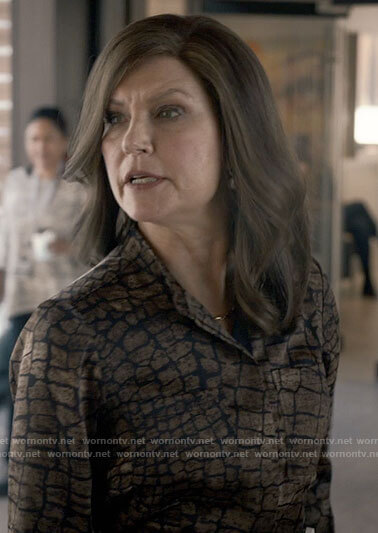 Vivian's brown crocodile print dress on Good Sam