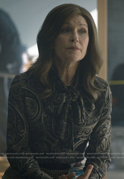 Vivian's paisley tie neck blouse on Good Sam