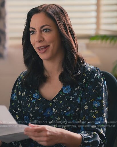 Zoila's black floral print blouse on Sweet Magnolias