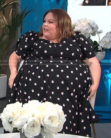 Chrissy Metz's black strawberry print dress on E! News Daily Pop