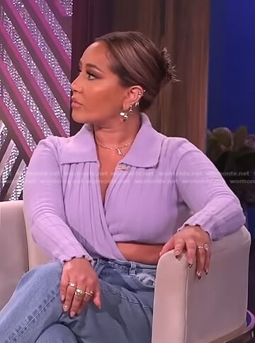 Adrienne's lilac cropped wrap sweater on The Real